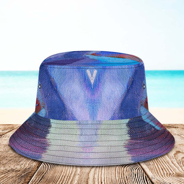 Custom Face Bucket Hat Unisex Personalized Wide Brim Outdoor Summer Hats Blue and Purple Oil Painting Style