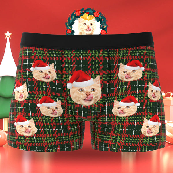 Custom Face Men's Boxers Briefs Personalised Men's Christmas Shorts Gift With Photo Check Pattern