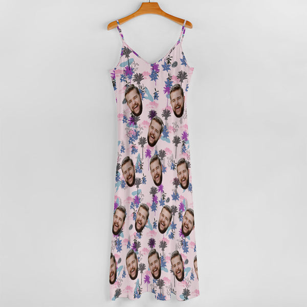 Custom Face Hawaiian Style All Over Print Clouds And Trees Long Dress And Shirt Couple Outfit