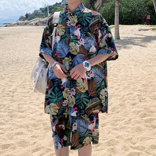 Hawaiian Shirts For Men Print Leaves and Birds On Black Background Aloha Beach Shirts