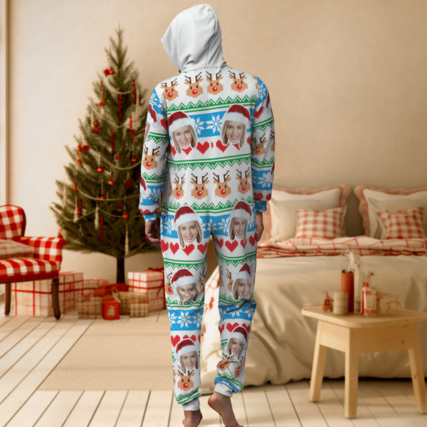 Custom Face Christmas Print Onesies Pajamas One-Piece Sleepwear Christmas Gift