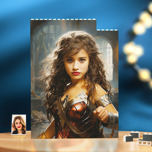 Personalized Brick Rectangle Building Photo Block Custom Face Wonder Woman Plaque