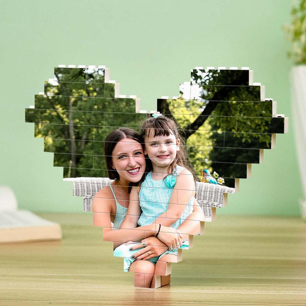 Custom music Code Building Block Puzzle Personalized Photo and Text Brick Heart Shape for Mother's Day Gifts - SantaSocks