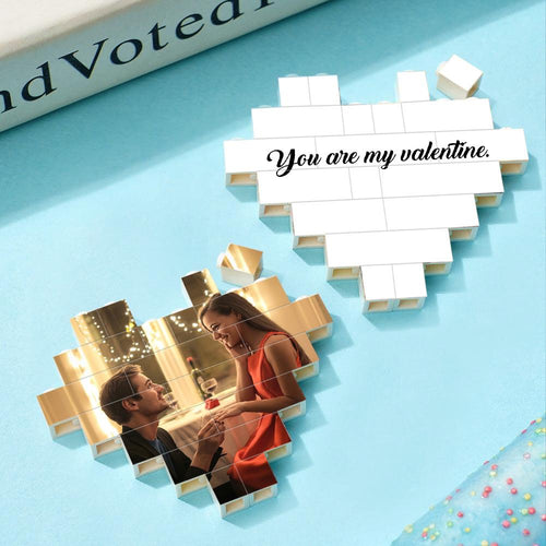 Custom Building Block Puzzle Personalized Heart Shaped Photo & Text Brick Gift for Couples - SantaSocks