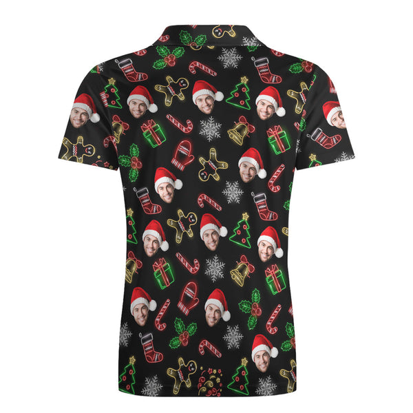 Men's Custom Face Shirt Personalized Short Sleeve Golf Shirts Merry Christmas Gift