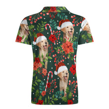 Custom Photo Short Sleeve Polo Shirt Personalized Christmas Poinsettia Flower Golf Shirt Mens Tops
