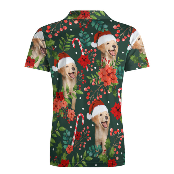 Custom Photo Short Sleeve Polo Shirt Personalized Christmas Poinsettia Flower Golf Shirt Mens Tops
