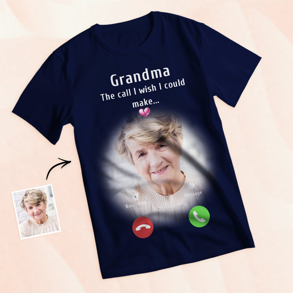 Custom Photo Memorial Mom T-shirt Memorial Gift Idea Personalized Shirt The Call I Wish I Could Make - SantaSocks