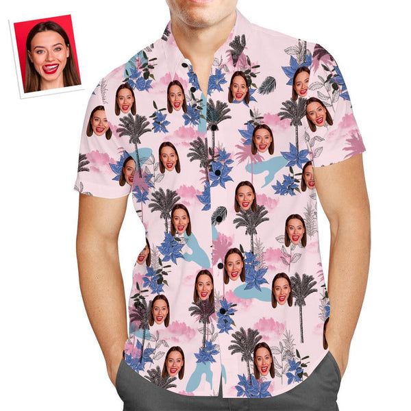 Custom Face Hawaiian Style All Over Print Clouds And Trees Long Dress And Shirt Couple Outfit
