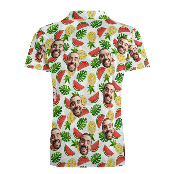 Men's Custom Face Polo Shirt Pineapples and Watermelon Personalized Hawaiian Golf Shirts