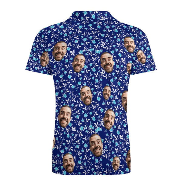 Custom Face Polo Shirt For Men Flower Power Personalized Hawaiian Golf Shirts