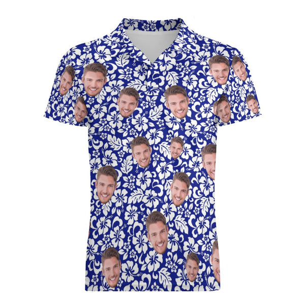 Custom Face Polo Shirt For Men Personalized Blue Hawaiian Golf Shirts