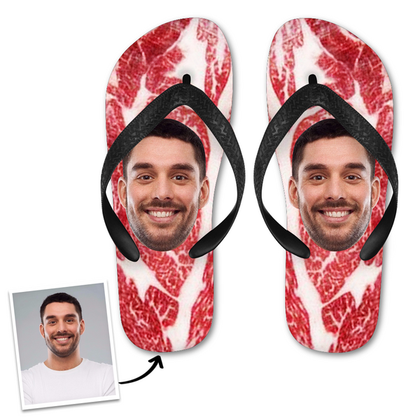 Custom Face Flip Flops Personalized Photo Flip Flops Summer Beach Slide Sandals - Snowflake Beef