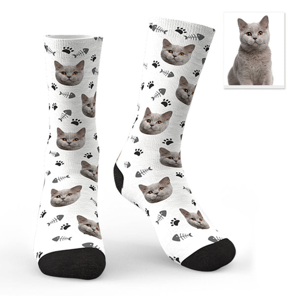 Custom Lovely Cat Photo Socks CWZ050 - Black