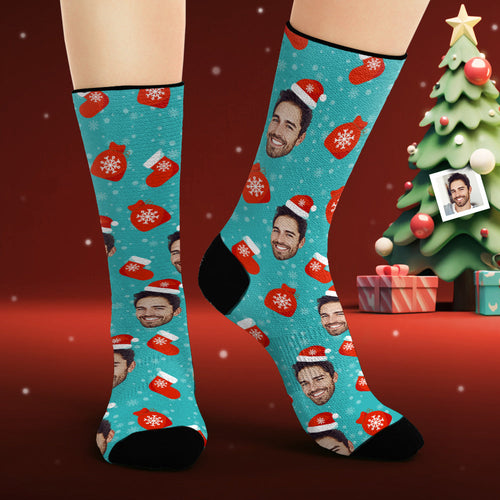 Custom Face Socks Personalized Photo Socks Santa Hat Christmas Gifts