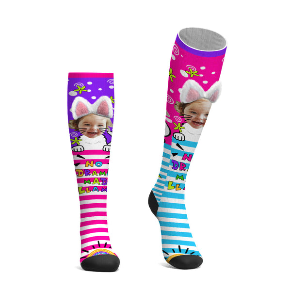 Custom Face Socks Knee High Socks 3D Cat Ear Cartoon Socks
