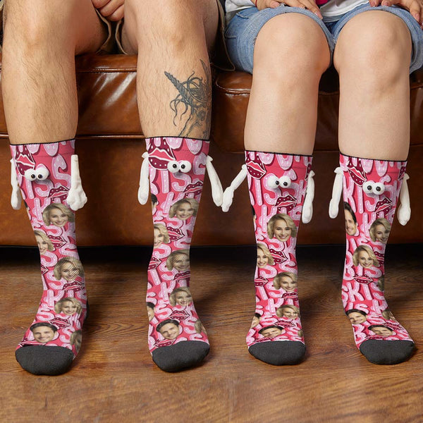 Custom Face Socks Funny Doll Mid Tube Socks Magnetic Holding Hands Socks Kiss Valentine's Day Gifts