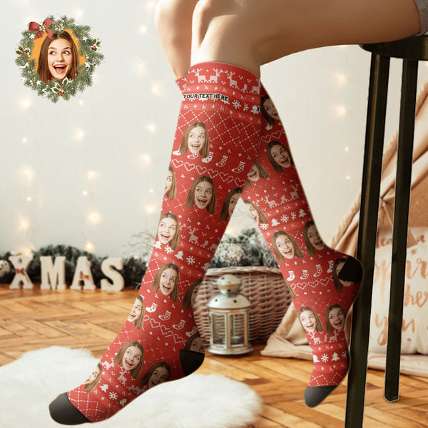 Custom Knee High Socks Personalized Face Christmas Socks Special Lines Add Pictrues