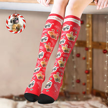 Custom Knee High Socks Personalized Face Socks Merry Christmas Dog Face for Pet Lover