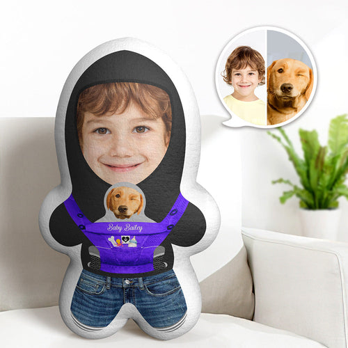 Custom Purple Baby Carrier Two Faces Minime Throw Pillow Personalized Minime Photo Doll Gift for Pet Lover