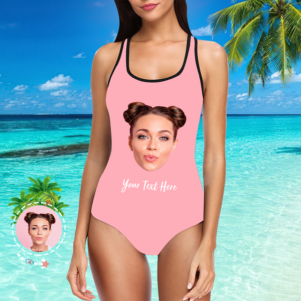Custom Face Photo Women's One Piece Sexy Swimsuit with Text Summer Clothes