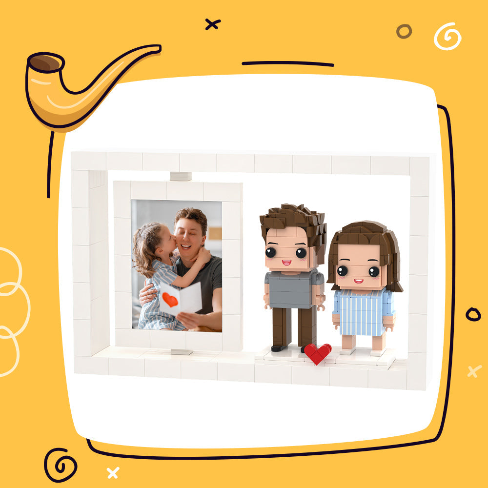 Father's Day Full Body Customizable 2 People Custom Brick Figures Photo Frame Small Particle Block Brick Me Figures Love Heart