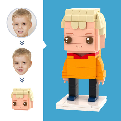Customized Head Children's Orange Sweatshirt Figures Small Particle Block Toy Customizable Brick Art Gifts