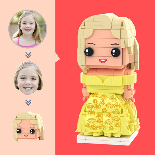 Customized Head Yellow Princess Dress Figures Small Particle Block Toy Customizable Brick Art Gifts