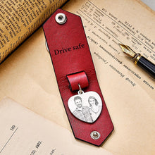 Custom Heart Shaped Photo Leather Keychain With Text Annivesary Gifts For Men - SantaSocks