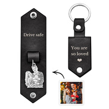Custom Photo Leather Keychain With Text Annivesary Gifts For Men - SantaSocks