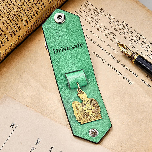 Custom Photo Leather Keychain With Text Annivesary Gifts For Men - SantaSocks