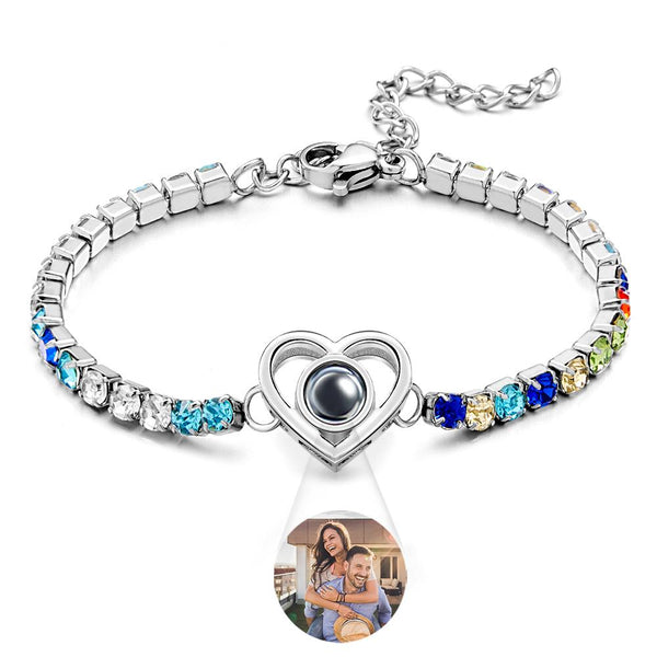 Custom Photo Projection Bracelet Fashionable All Diamonds Heart Shaped Charm Bracelet Gifts For Her - SantaSocks