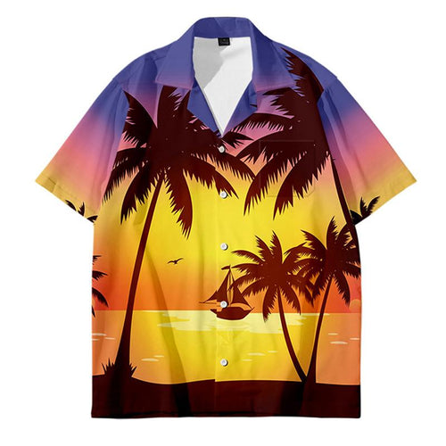 Fashion Hawaiian Shirt Palm Tree Landscape Print Dress