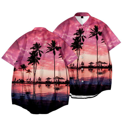 Summer Hawaiian Shirt Fashion Retro Landscape Printing Gift