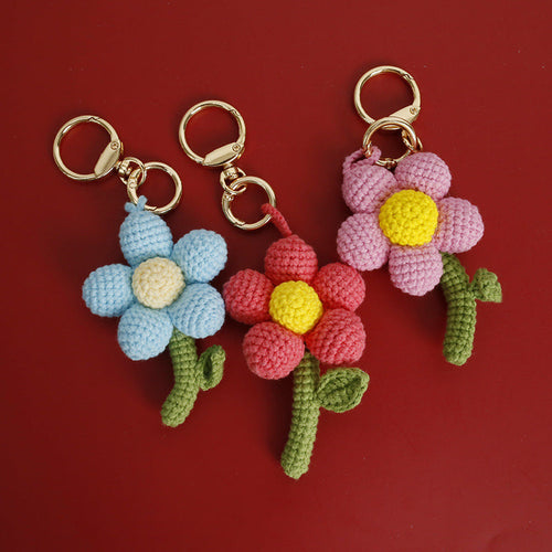 Crochet Flower Keychain Handmade Knitted Bouquet Keychain for Birthday Gift - SantaSocks