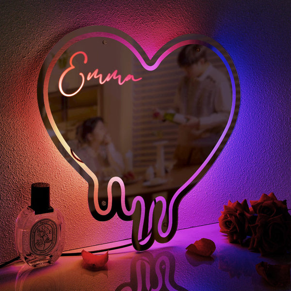 Personalized Name Mirror Light Melting Heart Colorful Gift - SantaSocks