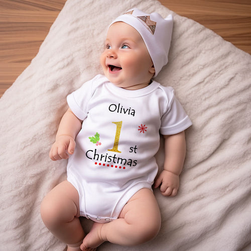 Custom Name Baby's First Christmas Onesie Bodysuits Xmas Gifts