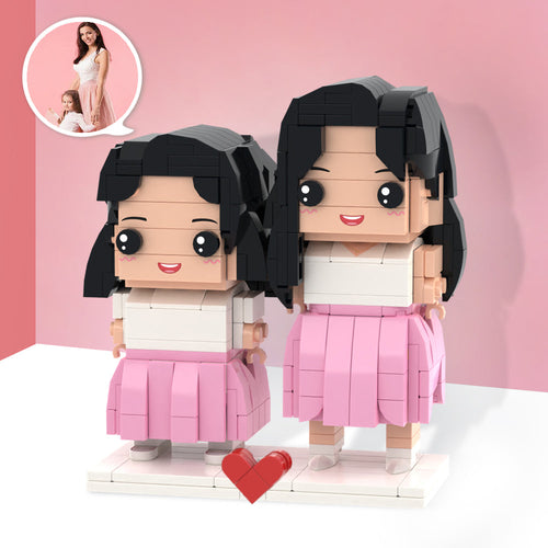 Mother and Daughter Brick Figures Customizable Fully Body 2 People Custom Brick Figures