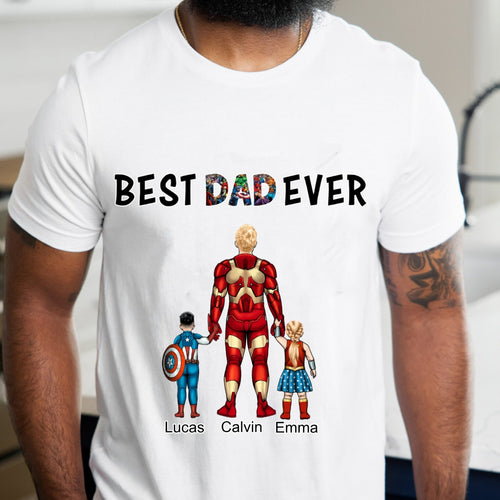 Custom Father and Kids Costume Personalized Hairstyle and Name Best Dad Ever White T-shirt