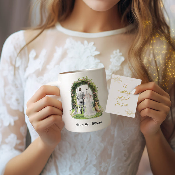 Wedding Couple Mug Custom Wearing Personalized Hairstyle and Names Coffee Mug