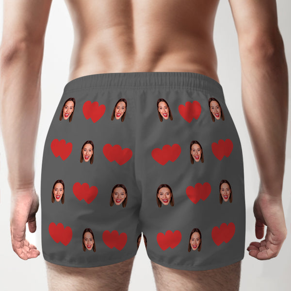 Custom Face Multicolor Boxer Shorts Red Heart Personalized Photo Underwear Gift for Him