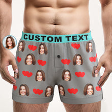 Custom Face Love Hearts Boxer Shorts Personalized Waistband Casual Underwear for Him - SantaSocks