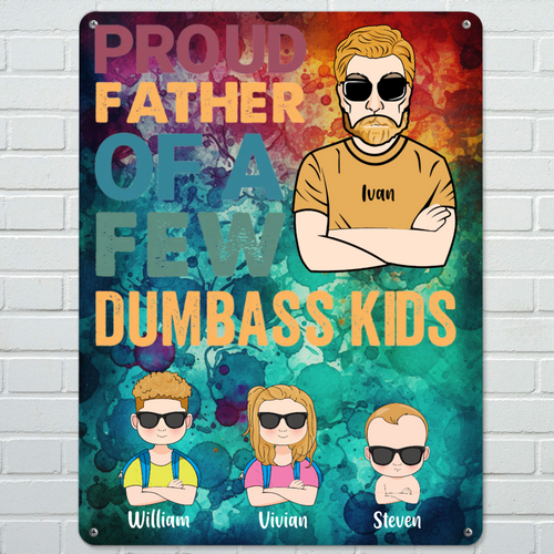 Father and Kids Personalized Iron Poster Photo Colored Ink Bubble Wall Decor 12 in x16 in