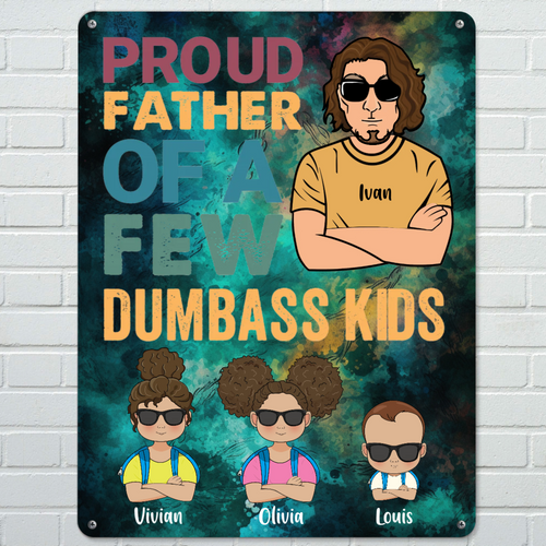 Father and Kids Personalized Iron Poster Photo Mottled Wall Decor 12 in x16 in