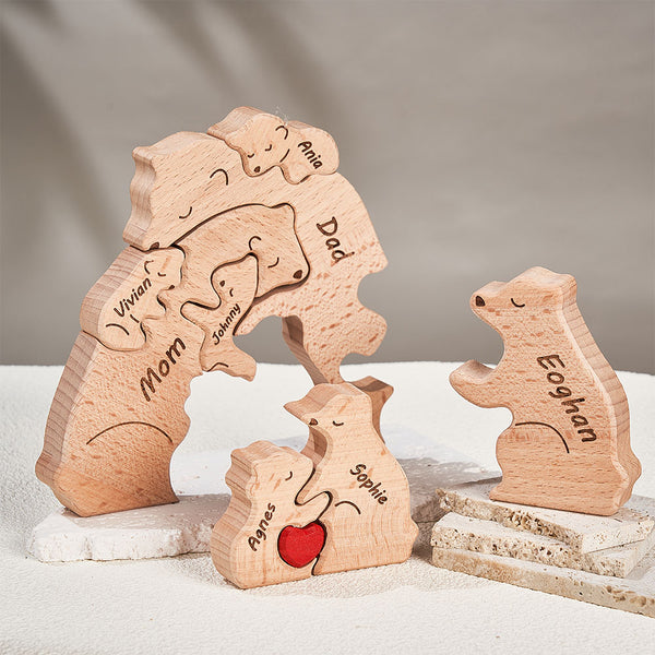 Custom Names Wooden Bears Family Block Puzzle Home Decor Gifts