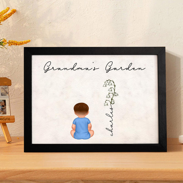 Custom Birth Month Flowers Garden With Grandkids Names Personalized Wooden Photo Frame Mother's Day Gift - SantaSocks