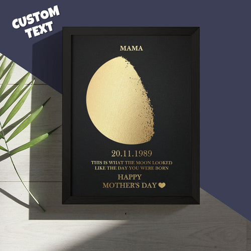 Custom Gold Foil Print Moon Phase and Names Wooden Frame with Your Text Custom Mother's Day Art Frame Best Gift for Mom