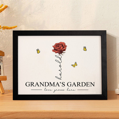 Custom Birth Month Flowers Garden With Grandkids Names Love Grows Here Personalized Wooden Photo Frame Mother's Day Gift