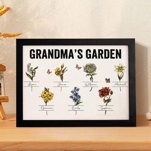 Custom Birth Month Flowers Garden With Grandkids Names Personalized Wooden Photo Frame Grandma's Garden Mother's Day Gifts