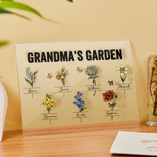 Custom Birth Flower Acrylic Plaque Grandma's Garden Love Gift